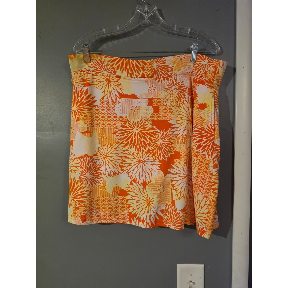 Emerald 18 Orange Floral Athletic Skort XL Tennis Golf Skirt Built-in Shorts